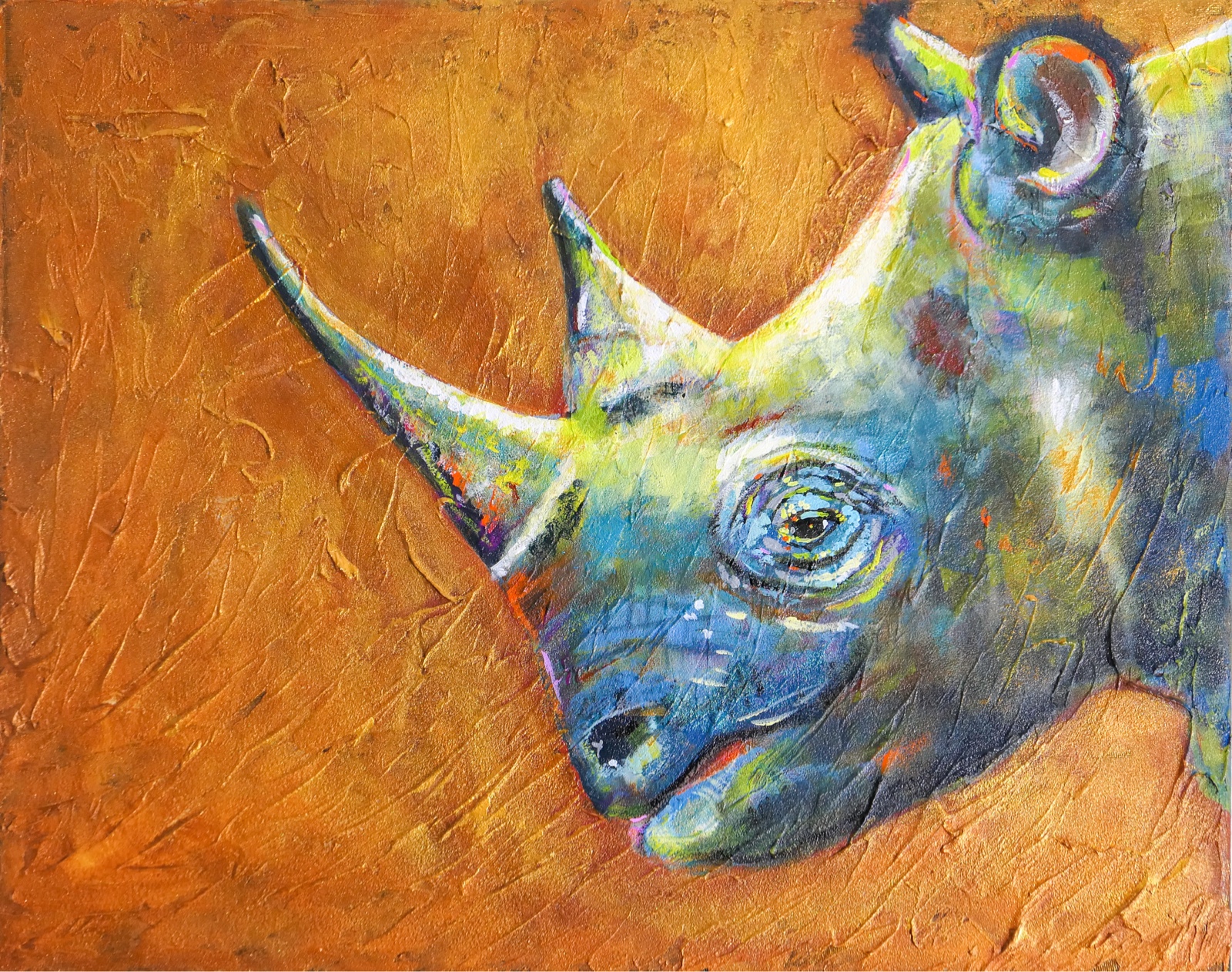 Acrylic painting of a rhino by Michelle Pakron